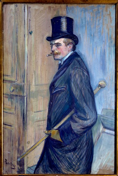 Retrato de Louis Pascal (1864-1901) O primo do artista é retratado em uma cartola com uma bengala e fumando. Pintura de Henri de Toulouse Lautrec (1864-1901) 1891 Sol. 0,81x0,54 m Albi. Musee Toulouse Lautrec - Retrato de Louis Pascal (1864-1901), o artist de Henri de Toulouse Lautrec