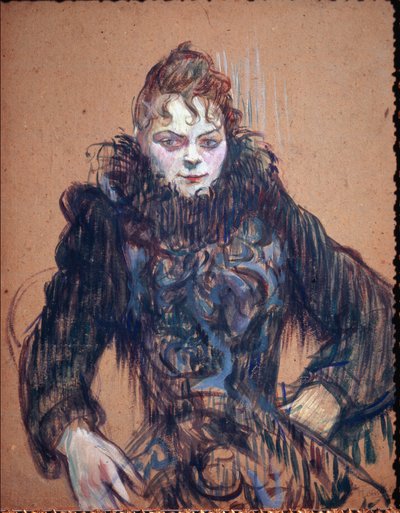 Retrato de uma Mulher na Boa Negra - oil n cardboard de Henri de Toulouse Lautrec