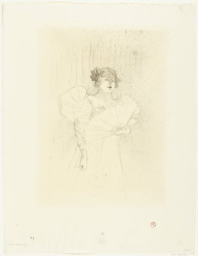 Retrato da atriz Luce Myrès com fã Luce Myres de rosto de Henri de Toulouse Lautrec