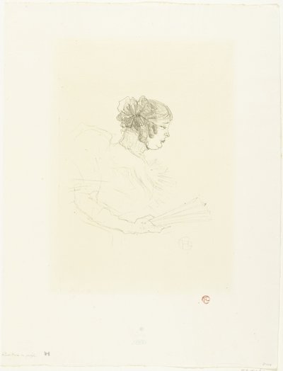 Retrato da atriz Luce Myrès com fã Luce Myres no perfil de Henri de Toulouse Lautrec