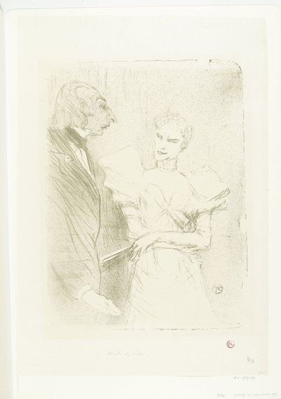 Portret van atriz Marthe Brandès como ator Louis-Pierre Leloir em toneelstuk Les Cabotins Brandès e Leloir em Cabotins de Henri de Toulouse Lautrec