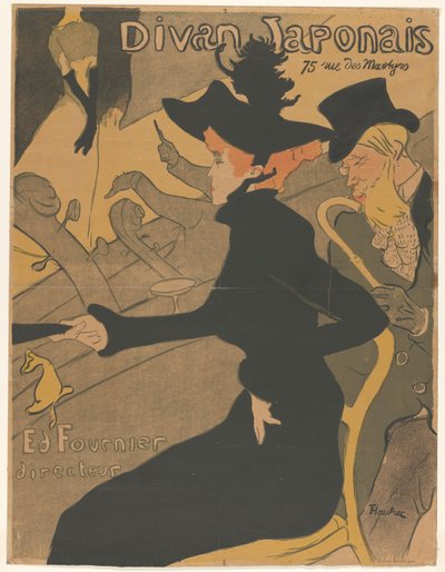 Mulher e homem na plateia numa actuação de canto
Divan Japonais (título sobre o objecto) de Henri de Toulouse Lautrec