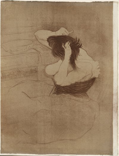Mulher penteando o cabelo — La Coiffure, placa sete de Elles de Henri de Toulouse Lautrec