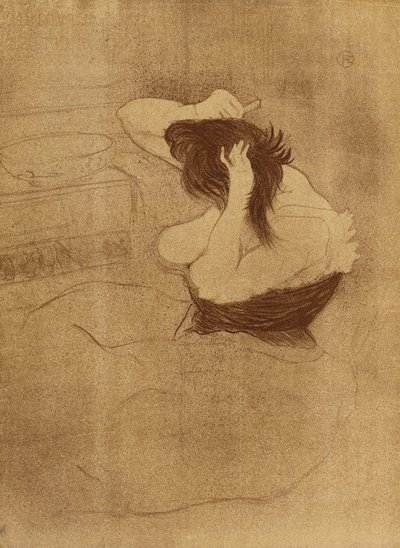 Mulher penteando o cabelo - La Coiffure, prato VII de Elles; Penteando a mulher - penteado, placa VII de Elles, 1896 de Henri de Toulouse Lautrec