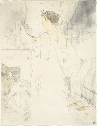 Mulher no espelho — espelho na mão, placa seis de Elles de Henri de Toulouse Lautrec