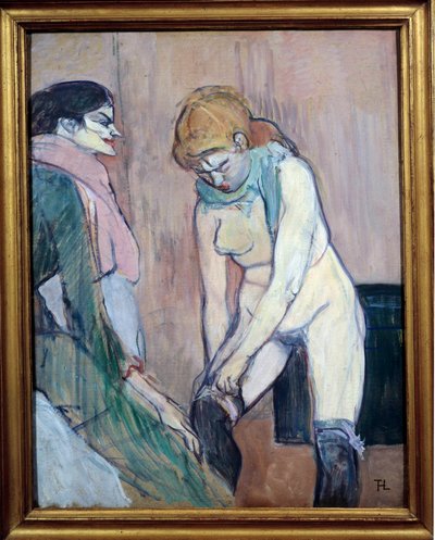 Mulher puxando suas meias ou "Mulher da casa" Pintura em papelão por Henri de Toulouse Lautrec (1864-1901) 1894 Sol. 0,58x0,46 m. Paris, Musee d
