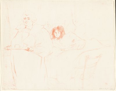 Mulher com uma bandeja—Café da manhã (Madame Baron e Mademoiselle Popo), prato dois de Elles de Henri de Toulouse Lautrec