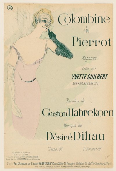 Yvette Guilbert, em Colombina em Pierrot de Henri de Toulouse Lautrec