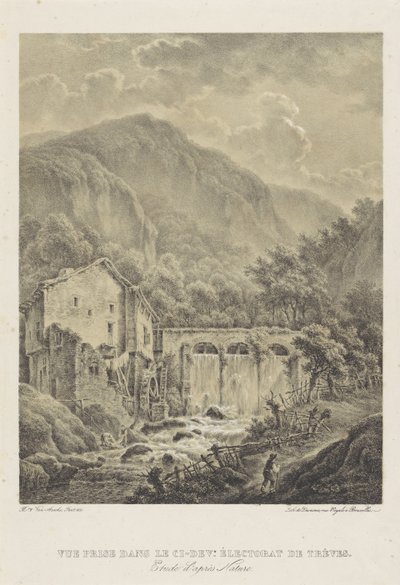 Paisagem de montanha com moinho de água perto de Trier
Vue prise dans le ci-dev. Éectorat de trèves (título sobre o objecto) de Henri van Assche
