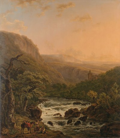 Rio nas Ardenas ao pôr do sol de Henri van Assche