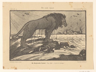 Desenhos animados da inundação da tempestade de 1906 The Old Enemy (título no objeto) de Henricus