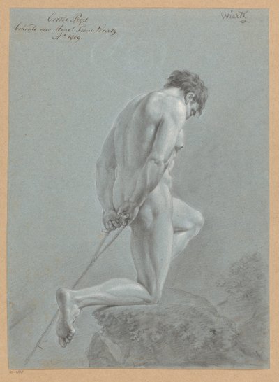 Ajoelhado nu masculino, visto de lado (1º prémio 1809) de Henricus Franciscus Wiertz