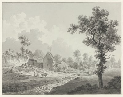 Paisagem com um moinho de água num riacho de Henricus Josephus Antonissen