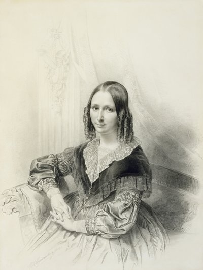 Retrato de Suzanne Herckenrath, 1843 (giz, estompe, lápis e aquarela) de Henricus Wilhelmus Couwenberg
