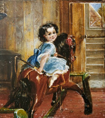 Flora Emma Sarah Ward em um cavalo de balanço de Henrietta Mary Ward