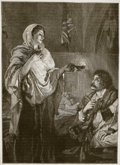 Florence Nightingale no Hospital em Scutari, ilustração de &39;História Ilustrada de Cassell da Inglaterra&39; (foto sépia) de Henrietta Rae