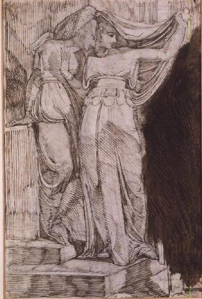 Duas Figuras Femininas de Pé sobre Passos, Roma, Maio de 1787 de Johann Heinrich Füssli