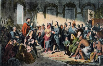 O casamento de Pocahontas e John Rolfe em Jamestown em 1614 de Henry (after) Brueckner