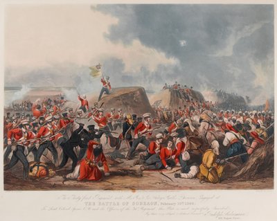 A Batalha de Sobraon 10 de Fevereiro de 1846 (aquatint, colorido) de Henry (after) Martens