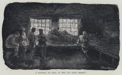 Uma Kamera, ou Célula, na Prisão Ust Kara (litho) de Henry (after) Sandham