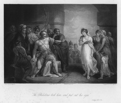 Sansão e Dalila, Juízes XVI, 21 (gravura) de Henry (after) Singleton