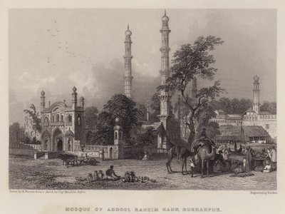 Mesquita de Abdool Raheim Kahn, Burhanpur (cor litho) de Henry (after) Warren