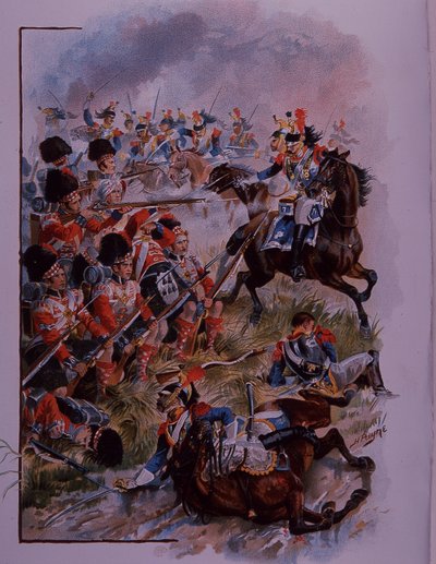 Soldados das Highlands formam praça contra a cavalaria francesa em Quatres Bras de Henry A. Payne