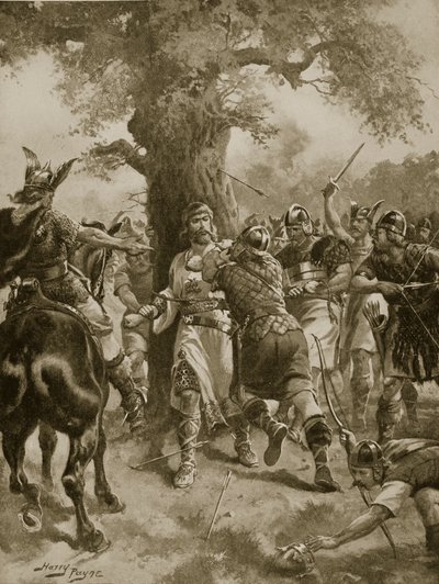 St. Edmund Slain pelos dinamarqueses, 870 dC, ilustração da "Hutchinson&39;s Story ofthe British Nation", c.1920 de Henry A. Payne