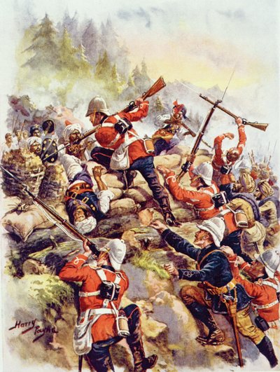 Storming the Heights, ilustração da "Batalha Gloriosa da História Inglesa" do Major CH Wylly, década de 1920 de Henry A. Payne