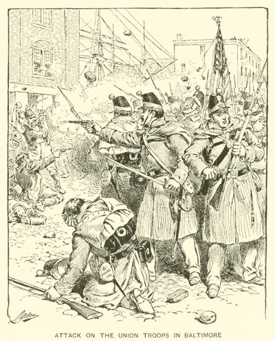 Ataque às Tropas da União em Baltimore (litho) de Henry Alexander (after) Ogden