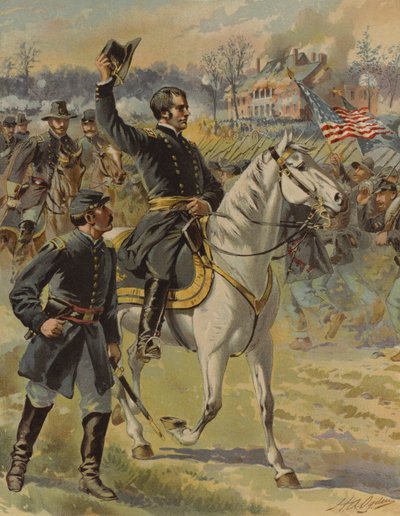 General Hooker na Batalha de Chancellorsville, Virgínia, Guerra Civil Americana, 3 de Maio de 1863 (chromolitho) de Henry Alexander (after) Ogden
