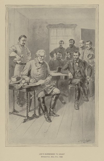 A rendição de Lee a Grant, Appomattox, Virginia, 9 de Abril de 1865 (litho) de Henry Alexander (after) Ogden