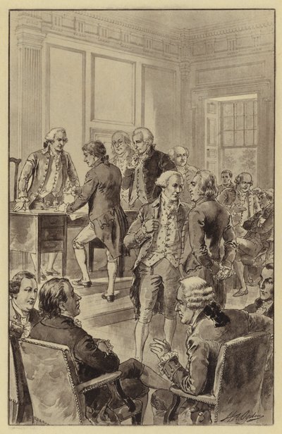 Assinatura da Declaração de Independência, 4 de Julho de 1776 (litho) de Henry Alexander (after) Ogden