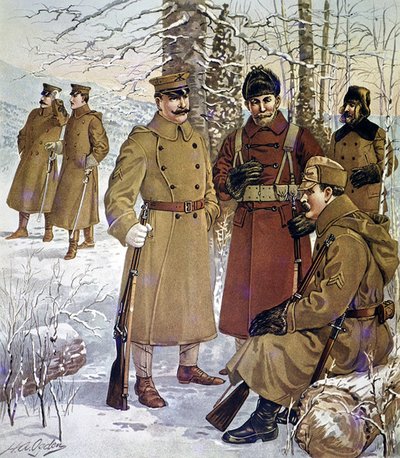 Uniformes de Inverno do Exército Americano de 1901-07 (cor litho) de Henry Alexander (after) Ogden