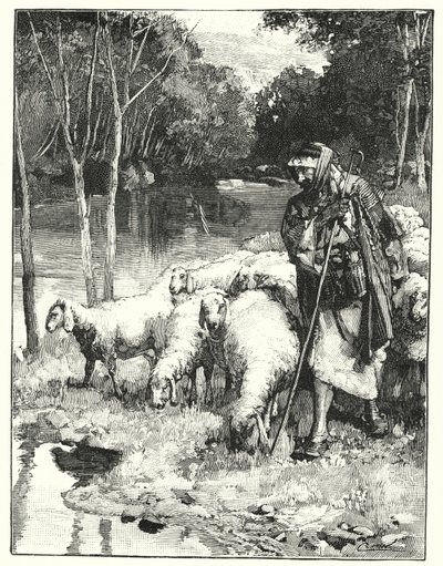Um pastor e seu rebanho no Anti-Líbano (litho) de Henry Andrew Harper