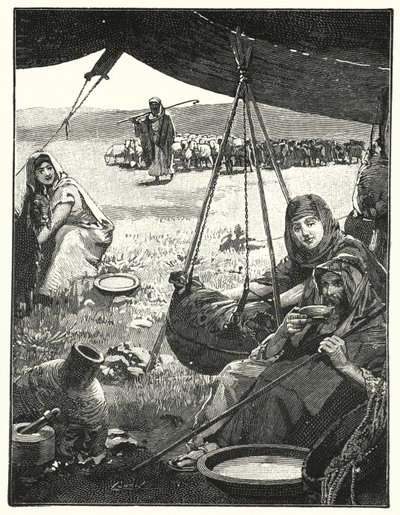 Vida em barracas no Leste, agitando o leite (litho) de Henry Andrew Harper
