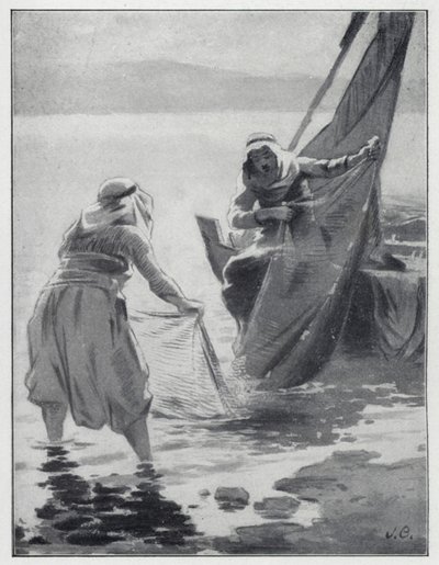 Lavagem de redes no Mar da Galileia (litho) de Henry Andrew Harper