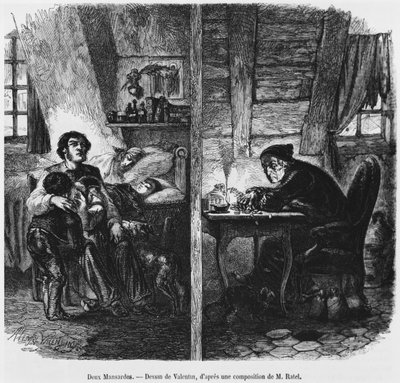Dois, garrets, ilustração, de, &39;Le, Magasin, Pittoresque&39;, paris, 1855 de Henry Augustin Valentin