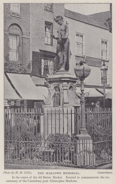 Memorial ao dramaturgo e poeta Christopher Marlowe, Buttermarket, Canterbury, Kent (foto a p/b) de Henry Beauchamp Collis
