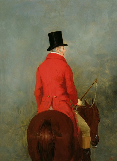 Retrato de Thomas Cholmondeley, primeiro Lord Delamere, sobre seu caçador: um estudo para &39;The Cheshire Hunt at Tatton Park&39; de Henry Calvert