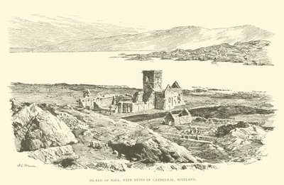Ilha de Iona, com ruínas da Catedral, Escócia (gravura) de Henry Charles Brewer