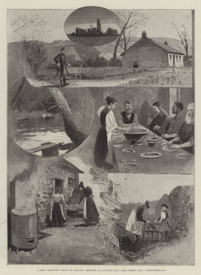 Uma Colônia Comunista Livre na Inglaterra, Esboços na Fazenda Clousden Hill, Forest Hall, Northumberland de Henry Charles Seppings Wright