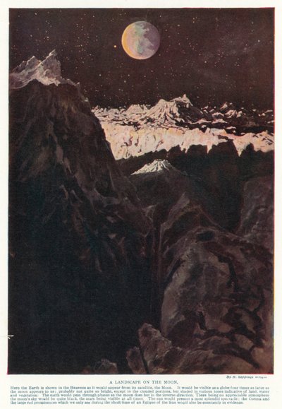 Uma paisagem na Lua (cor litho) de Henry Charles Seppings Wright