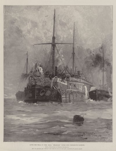 Depois de seu julgamento pelo fogo, HMS Belleisle rebocado em Porto de Portsmouth de Henry Charles Seppings Wright