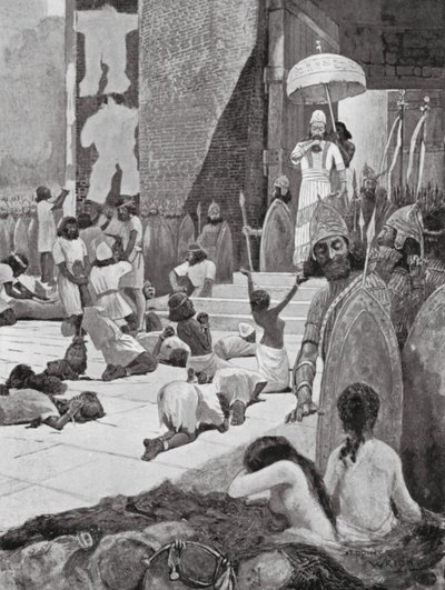 Ashur-nasir-pal e os seus prisioneiros de guerra (litografia) de Henry Charles Seppings Wright