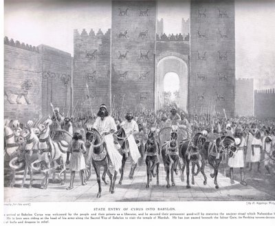 Entrada de Ciro na Babilônia, ilustração da "História das Nações de Hutchinson" de Henry Charles Seppings Wright
