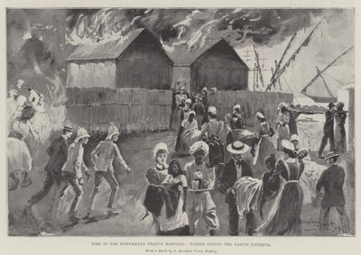 Fogo no Hospital de Praga de Modykhana, Enfermeiros salvando os pacientes nativos de Henry Charles Seppings Wright
