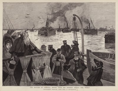 O General William Booth, fundador britânico do Exército de Salvação, chega a Southampton após sua turnê mundial. de Henry Charles Seppings Wright