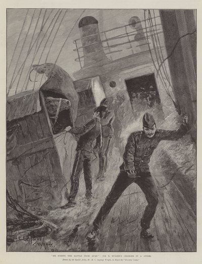 Ele perfuma a batalha de longe, Sir R Buller Charger in a Storm de Henry Charles Seppings Wright