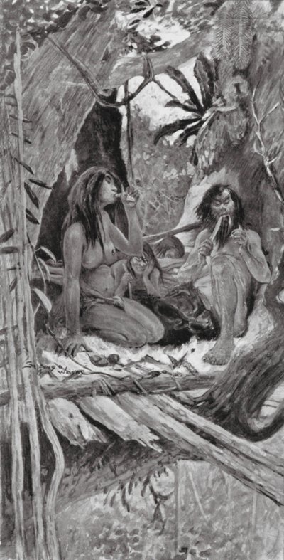 Habitantes das árvores chinesas pré-históricas (litografia) de Henry Charles Seppings Wright
